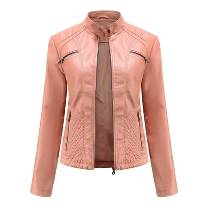 Faux Leather Jacket Women 2025 Spring Autumn Coat Moto Biker Zipper Jacket Woman Outerwears Black Brown Red Pink Coffee XS XXL