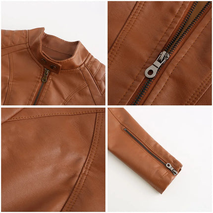 Faux Leather Jacket Women 2025 Spring Autumn Coat Moto Biker Zipper Jacket Woman Outerwears Black Brown Red Pink Coffee XS XXL