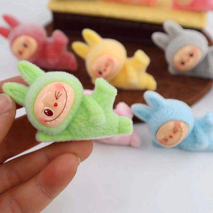 Mini Labubu Lying On The Side Doll Macaron Anime Figurine Model Ornament Cute Blind Bag Keychain Pendant Mini Ornament Kid Gifts