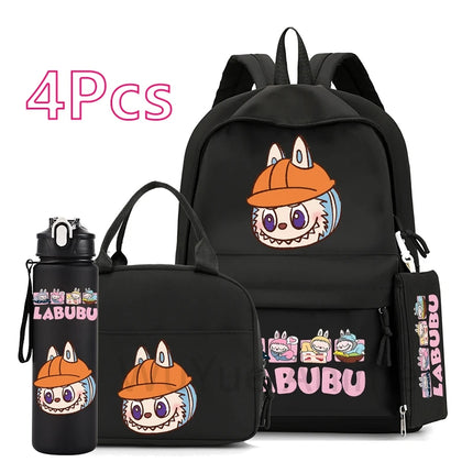 4Pcs/set Cute printed Backpack 750Ml Outdoor Sports Water Bottle Girl Boy Student Schoolbag Child Kid Large Capacity Bookbag