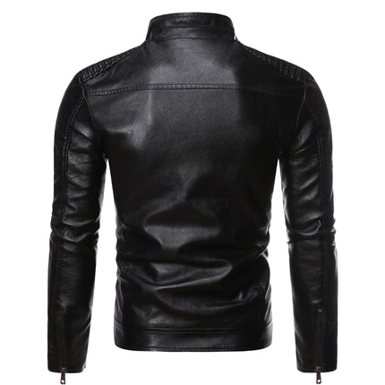 Spring and Autumn men's standing collar multi pocket leather jacket PU leather work clothes outdoor motorcycle riding clothes