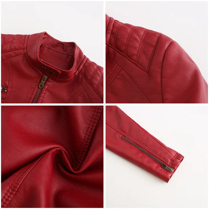 Faux Leather Jacket Women 2025 Spring Autumn Coat Moto Biker Zipper Jacket Woman Outerwears Black Brown Red Pink Coffee XS XXL