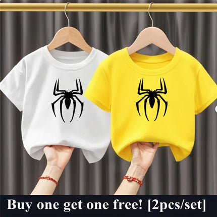 2pcs/Set Summer Boys Cotton T Shirt Two Piece Set Cartoon Spider Kids Casual Outfits Child Best Friend Short Sleeved Party Tops