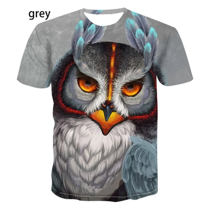Men's Women's Fashion Printing Owl 3D Men T-Shirt Summer Cute Bird Pattern Short Sleeves Animal Tee XS-5XL