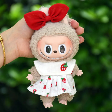 Labubu 15cm/17cm Doll Clothing Sitting Party Strawberry Tank Top Skirt Paired With Princess White Shoes Princess Baby Clothes