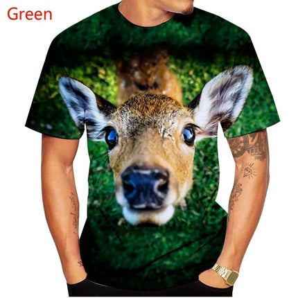 Sommermode 3D-printet skovhjort T-shirt til mænd og kvinder med sweatshirt med dyremotiv, korte ærmer og casual T-shirt