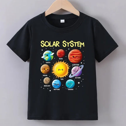 Summer Baby Boy Clothes Kid Girls Casual Solar System Planets Printed T-shirts Children Fashion Crew Neck Short Sleeve Top
