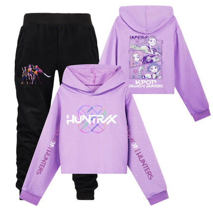 KPop Demon Hunters Hoodies 2pcs Set Kid Clothes Fashion Casual Hooded Sweatshirts K-Pop Demon Hunters Pullover