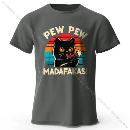 Cute Hand-Drawn Cat Doodle Print 100% Cotton T-Shirt, Ultra Soft Round Neck Short Sleeve Tee for Men & Women