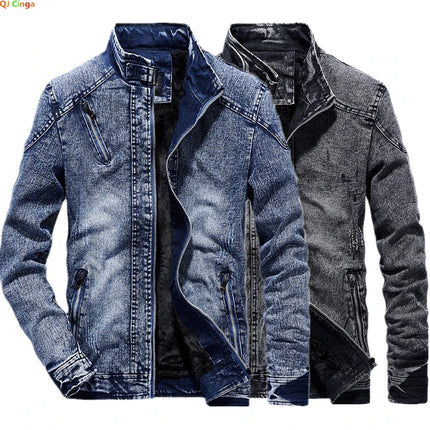 Men's Vintage Denim Jacket ,Gray, Blue Cotton Coat Men, Spring and Autumn New Male TopsOvercoat Man Outerwear
