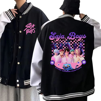 New Anime Kpop Demon Hunters Saja Boys Baseball Jacket Sweatshirt Winter Popular Soft Hip Hop Jersey for Women Men
