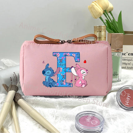 Disney Stitch Fashion Makeup Pouch for Women Cartoon Letter A-Z Printed Cosmetic Bag Students Portable Washing Bags Girls Gifts