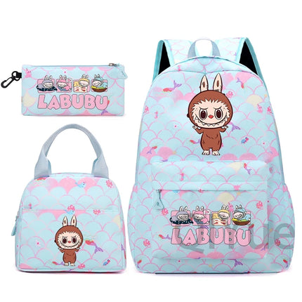 3Pcs/set Backpack for Girl School Teen Student Knapsack Women Rucksack with Lunch Bags Pencil Bag Fish Scale Style Bags