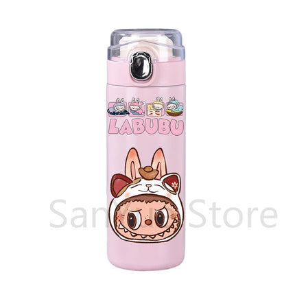 400Ml Water Bottle Cartoon Printed Thermos Cup Pocket Stainless Steel Thermal Coffee Mug Vacuum Insulated Flask Cup Kid Gift