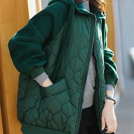 Light Down Cotton Suit 2023 Winter New Korean Version Temperament Mother Pack Padded Jacket Hooded Loose Cotton Clothes Female X
