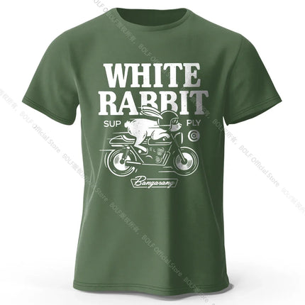 Men's Rabbit Printed T-Shirt 100% Organic Cotton Relaxed Fit Hand Painted Design Tee for Adults Quirky Fashion