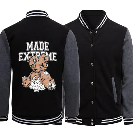 Made Extreme Broken Teddy Bear Doll Printing Coat Autumn Casual Man Outerwear Loose Jackets Warm Comfortable Neutral Streetwear