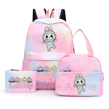 3Pcs/set Cartoon Printed Backpack with Lunch Bag Pencil Case Boy Girl Knapsack Teenage Student Large Capacity Colorful Bookbag