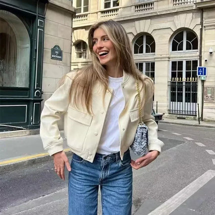 TRAF Women's Bomber Jacket 2025 Fashion Long Sleeve Casual New In Outerwears Chic Tops With Pockets Jackets Coat