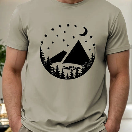 Camping Site Moon Tent Men's Short Sleeve T-shirt Summer T-shirt Top