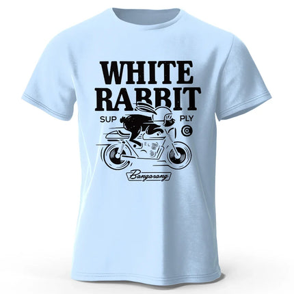 Men's Rabbit Printed T-Shirt 100% Organic Cotton Relaxed Fit Hand Painted Design Tee for Adults Quirky Fashion