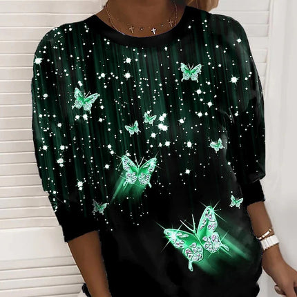 Butterfly Sparkly Painting Casual Weekend Long Sleeve