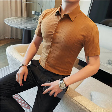Plus Size 4XL-M Luxury Summer Fashion Striped Shirts Men's Short Sleeved Slim Fit Casual Business Shirt 2024 New Club Outfits