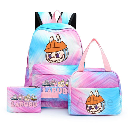 3Pcs/set Cartoon Printed Backpack with Lunch Bag Pencil Case Boy Girl Knapsack Teenage Student Large Capacity Colorful Bookbag