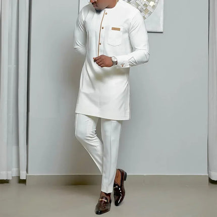 Summer Men Muslim Sets Long Sleeve Luxury Clothes Kaftan Casual Outfit Fashion Ethnic Shirts 2Pcs Wedding Male Suits Sweatpants