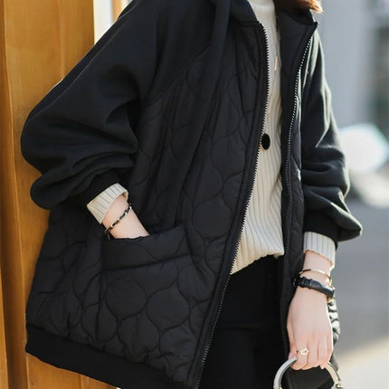 Light Down Cotton Suit 2023 Winter New Korean Version Temperament Mother Pack Padded Jacket Hooded Loose Cotton Clothes Female X