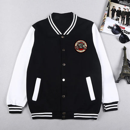 Full Throttle Cafe Racer Rockabilly Biker Baseball Uniform Men Coats Autumn Fleece Warm White Black Bomber Jacket Streetwear
