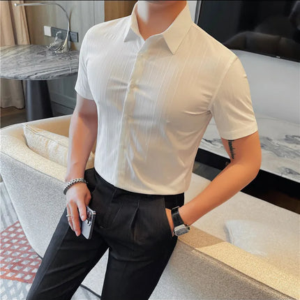 Plus Size 4XL-M Luxury Summer Fashion Striped Shirts Men's Short Sleeved Slim Fit Casual Business Shirt 2024 New Club Outfits