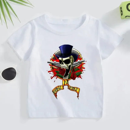 Rock Printed T-shirt Summer Rock Band Gun N Roses Children's Tshirt Boys Girls Kpop Music Short Sleeve Tops Kids Casual Clothes