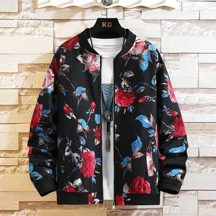 White Men's Embroidered Long Sleeve Jacket, Baseball Collar Casual Coat, Asian Size Black Blue Red Outerwear M-5XL