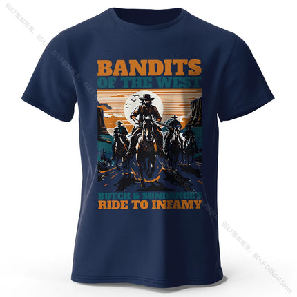 Men's Bandits of The West Printed T-Shirt 100% Cotton Oversized Street Graphic Tees for Men Women Summer Tops