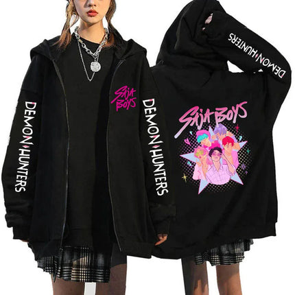 Hot Movie Kpop Demon Hunters Saja Boys Tigers Zip Up Hoodies Women Men Funny Zipper Sweatshirts Y2k Clothes Mange Vintage Hoody