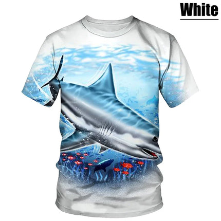 Unisex Fashion 3d Print T-shirt Cool Cartoon Shark Short Sleeve Tees Tops
