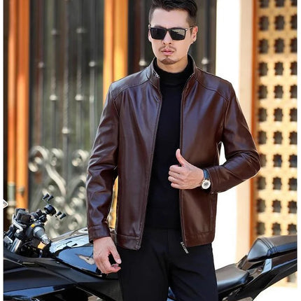 Men's Leather Jacket Spring Autumn Casual Standing Collar Highend Stylish Coats Young Trendy Slim Motorcycle Punk Gothic Jacket