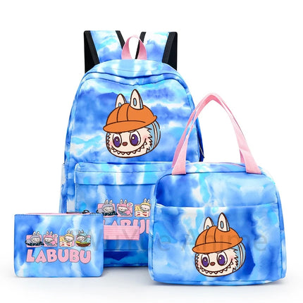 3Pcs/set Cartoon Printed Backpack with Lunch Bag Pencil Case Boy Girl Knapsack Teenage Student Large Capacity Colorful Bookbag