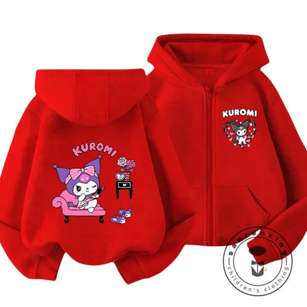 Children's Hoodies Child Sweatshirt Girls Cute Cartoon Hello Kitty Kuromi and Friend Sanrio Animal Printed Kids Zipper Clothes