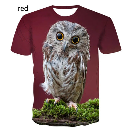 Men's Women's Fashion Printing Owl 3D Men T-Shirt Summer Cute Bird Pattern Short Sleeves Animal Tee XS-5XL