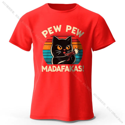 Cute Hand-Drawn Cat Doodle Print 100% Cotton T-Shirt, Ultra Soft Round Neck Short Sleeve Tee for Men & Women