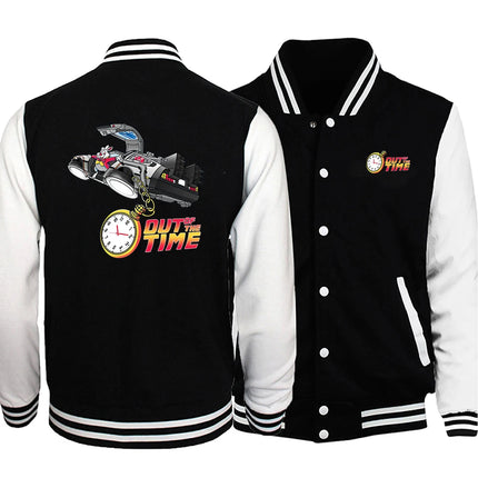 Back To The Future Out Of The Time Mens Suits New Fashion Tops Character Pattern Baseball Coats Fleece Oversized Male Clothing