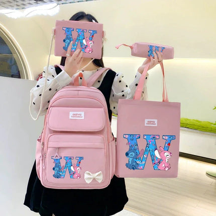 4pcs Disney Stitch Backpack Pencil Case Handbag Set Cartoon High-capacity Stationery Books Storage Schoolbag Fashion Backpacks