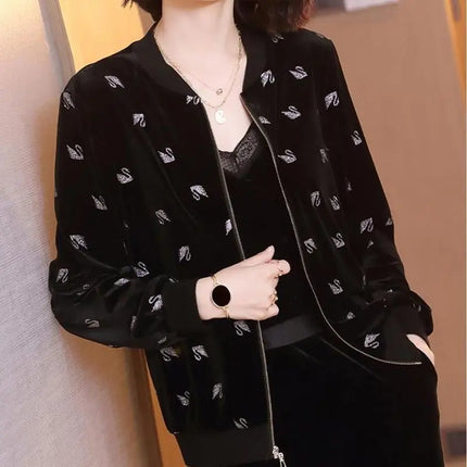 Women's Clothing Lantern Long Sleeve Polka Dot Geometric Plant&Flowers Printing Zipper Cardigan Spring Autumn Coats Casual Tops
