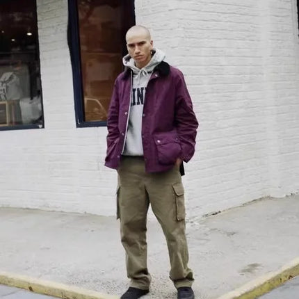 B@r Noah collaboration Bedale style burgundy wax-free jacket
