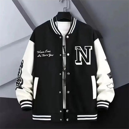 Smiling Face Embroidery Baseball Jacket Preppy Style Patchwork Outerwear Coat Men's Clothing Vintage Streetwear Hip Hop Jacket