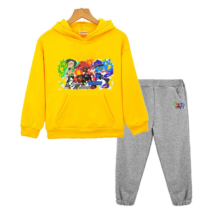 Splatoon anime hoodie Fleece sweatshirt Cartoon jacket  2pcs pullover+Pant boys girls Sports Hooded Sets kids boutique clothes