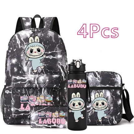 4Pcs/set Cute Printed Backpack Teenger Student Boy Girl Bookbag Schoolbag Travel Bag Outdoor 750Ml Water Bottle Kid Gift Mochila