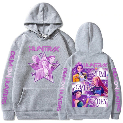 Harajuku Kpop Demon Hunters Graphic Hoodie Mira Rumi Zoey Huntrix Print Hooded Pullover Man Woman Fans Gift Casual Sweatshirt